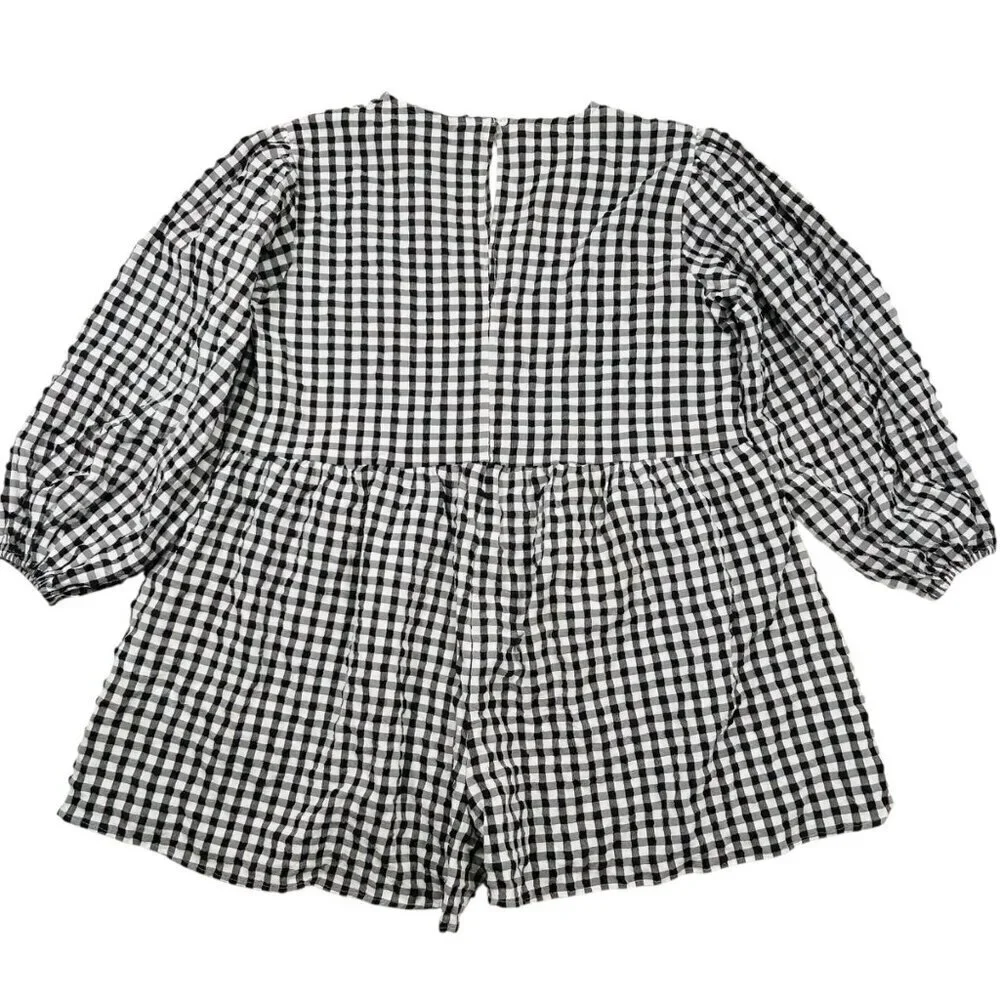 ASOS Design 14 Gingham Checkered Romper Black White Picnic Brunch Summer Party
